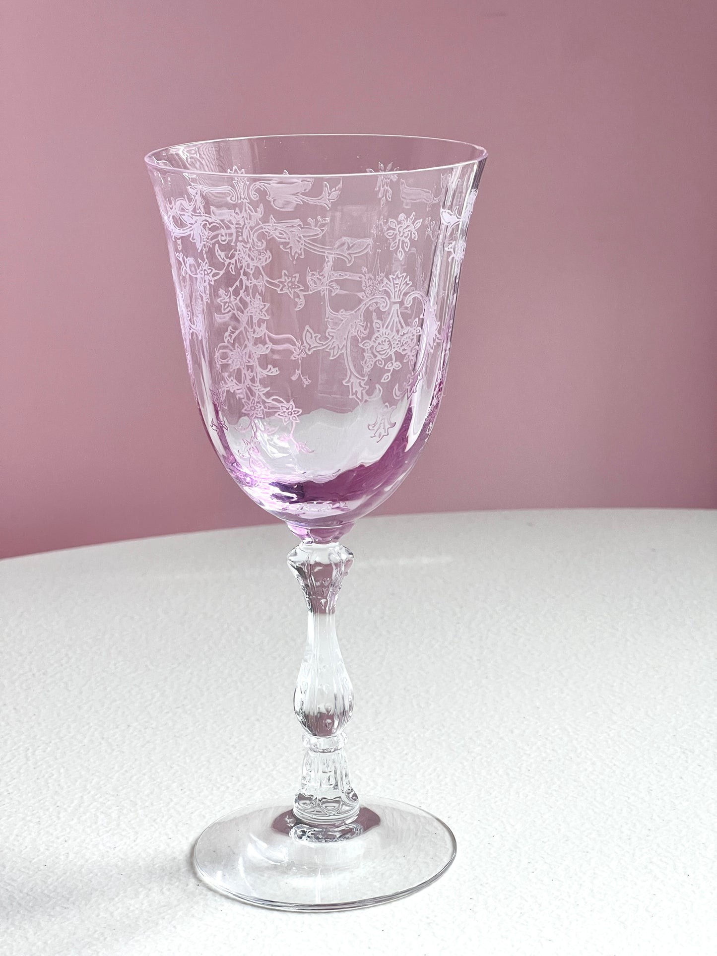 Vintage Lavender Pink Etched Goblet