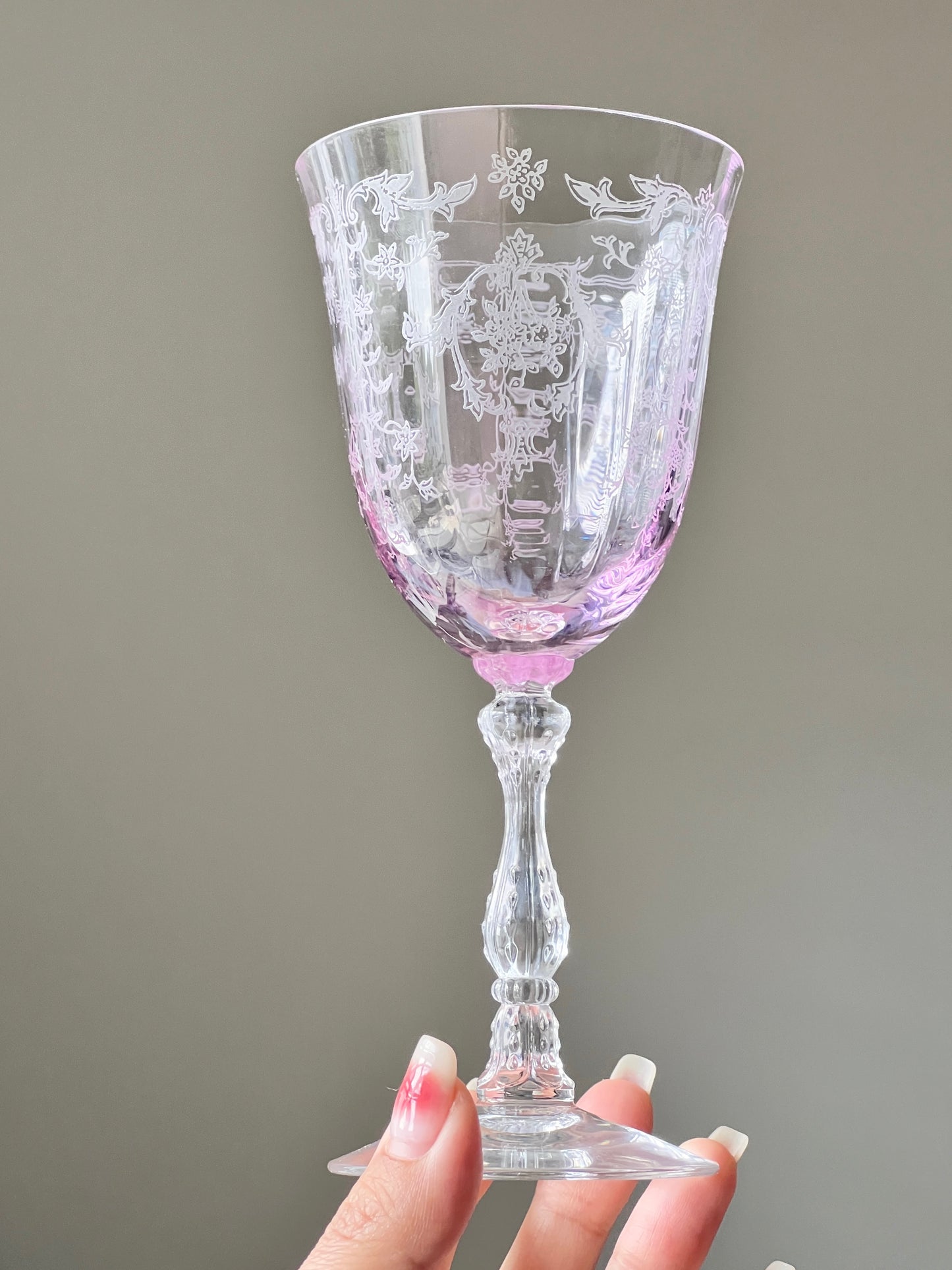 Vintage Lavender Pink Etched Goblet