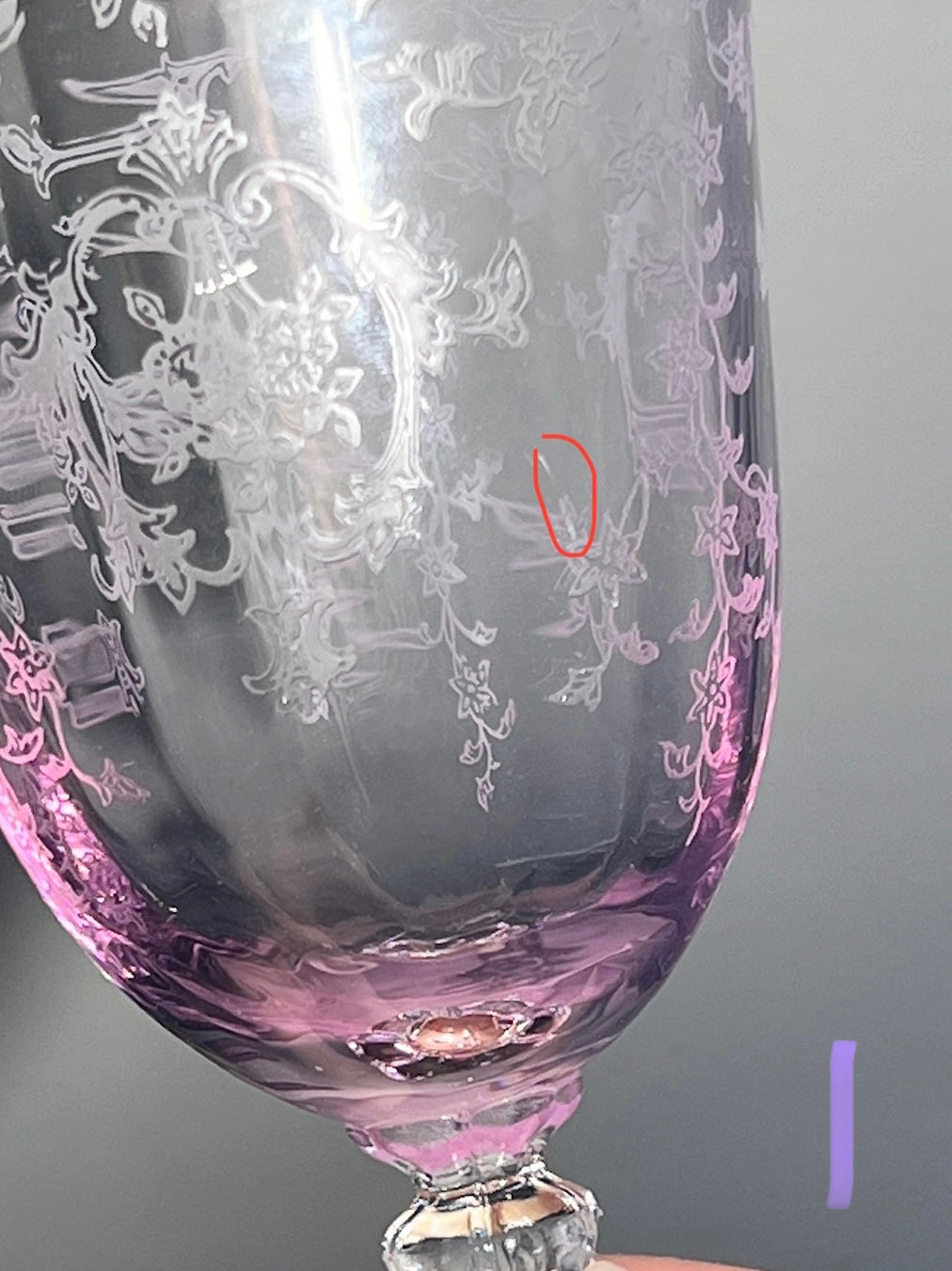 Vintage Lavender Pink Etched Goblet