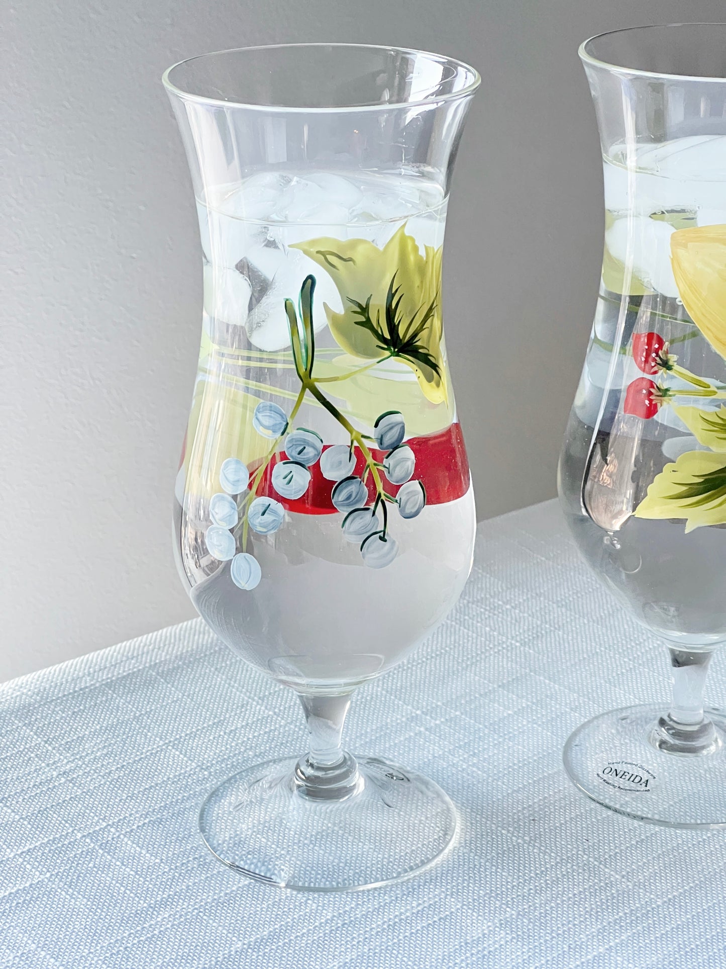 Vintage Hand-painted Fruit Hurricane Glass