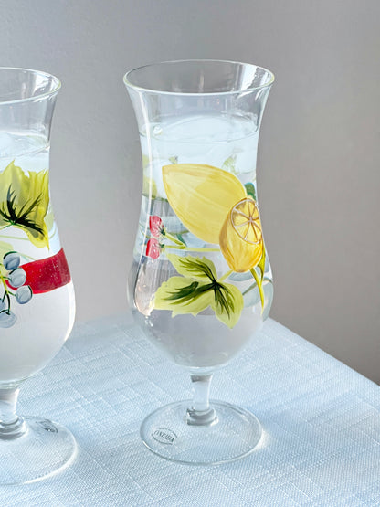 Vintage Hand-painted Fruit Hurricane Glass