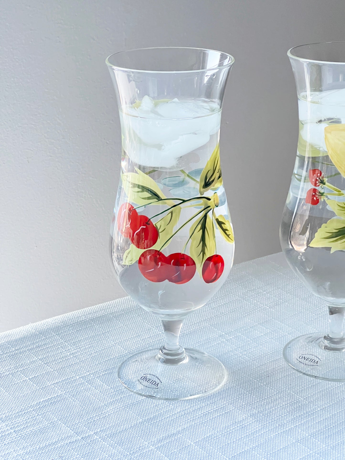 Vintage Hand-painted Fruit Hurricane Glass