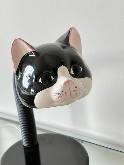 Cute Ceramic Cat Head Goose Neck Table Lamp Vintage Mid-Century Modern desk lamp with adjustable arm and ceramic cat head