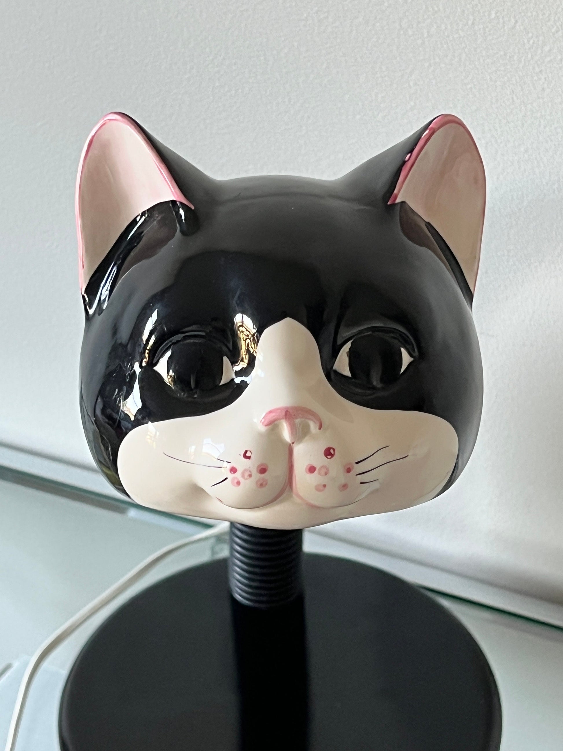 Cute Ceramic Cat Head Goose Neck Table Lamp Vintage Mid-Century Modern desk lamp with adjustable arm and ceramic cat head