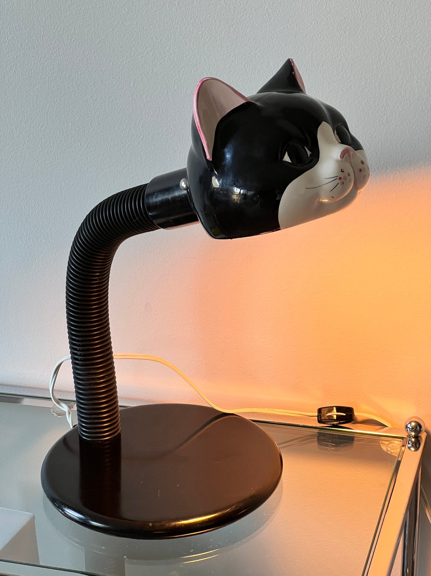 Cute Ceramic Cat Head Goose Neck Table Lamp Vintage Mid-Century Modern desk lamp with adjustable arm and ceramic cat head