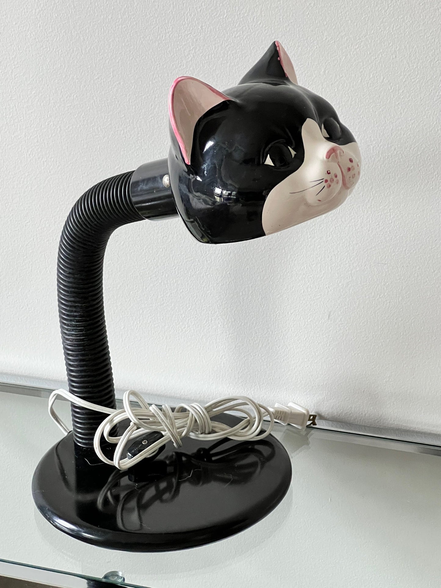 Cute Ceramic Cat Head Goose Neck Table Lamp Vintage Mid-Century Modern desk lamp with adjustable arm and ceramic cat head