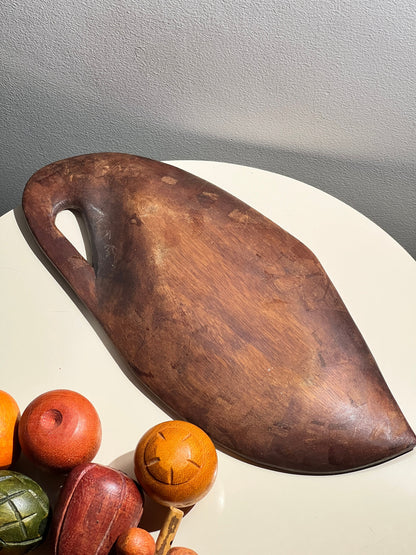 Colorful Wooden Fruit with Tray Mid-Century Carved Wood Fruit Bowl Set MCM wood grape banana apple lemon avocado peach melon kiwifruit