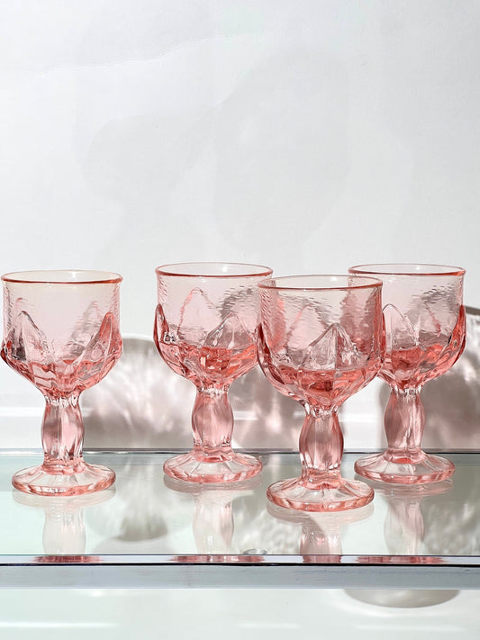 Set of 4 Tiffin Franciscan Cabaret Lotus Pink Floral Water Goblet Large Wine Glass 6''