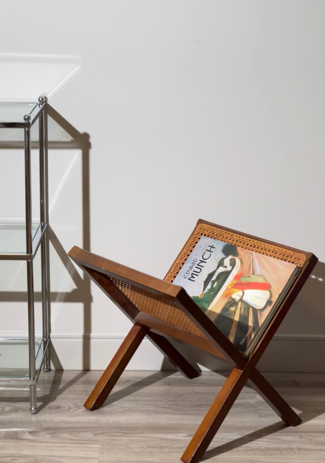 Vintage Wood Caned Magazine Rack