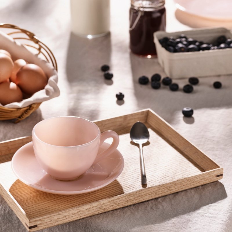 Milk Glass Cup & Saucer - Peach